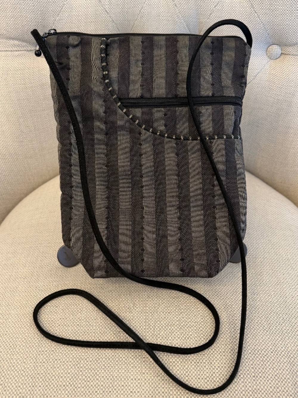 MARUCA City Girl Midsize Crossbody Gray Stripes Embroidered Detail